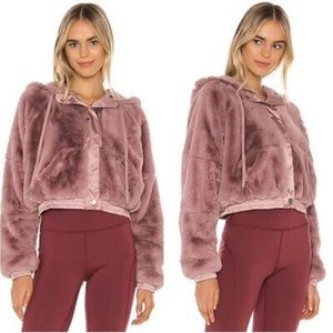 Free People Movement faux fur pink dusty rose jacket with hood
